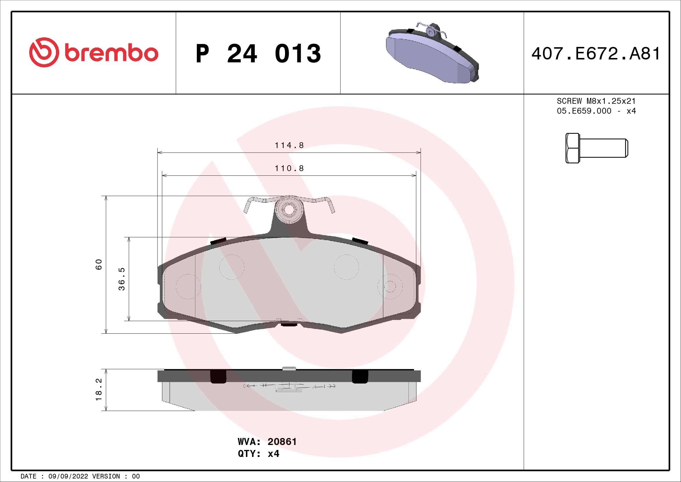 A.B.S. P 24 013 BREMBO Bremsbelagsatz, Scheibenbremse